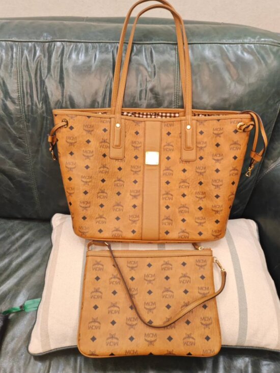 MCM Handbags - MCM Medium Cognac Visetos Reversible Tote Bag